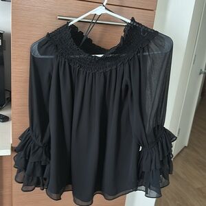 CeCe Black Ruffled Blouse